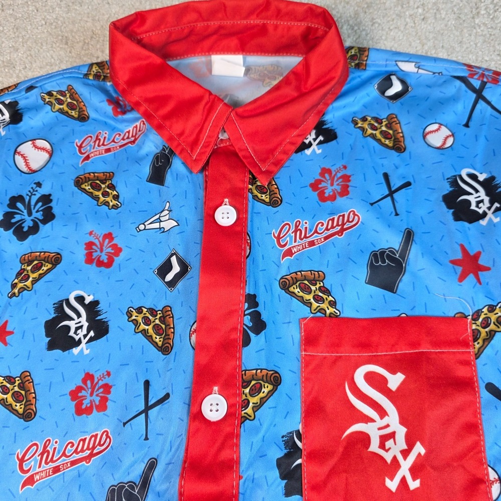 Destroyer.Rocks Chicago White Sox Button Up Men XL Blue Pizza All Over Print MLB